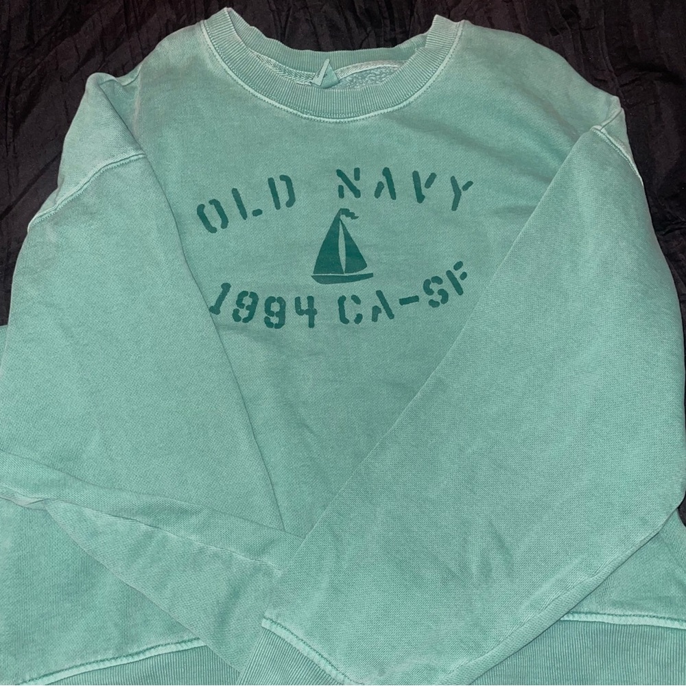 OLD NAVY Green crew neck longsleeve sweatshirt well worn boxy fit Nautical SZ LG - Picture 1 of 4